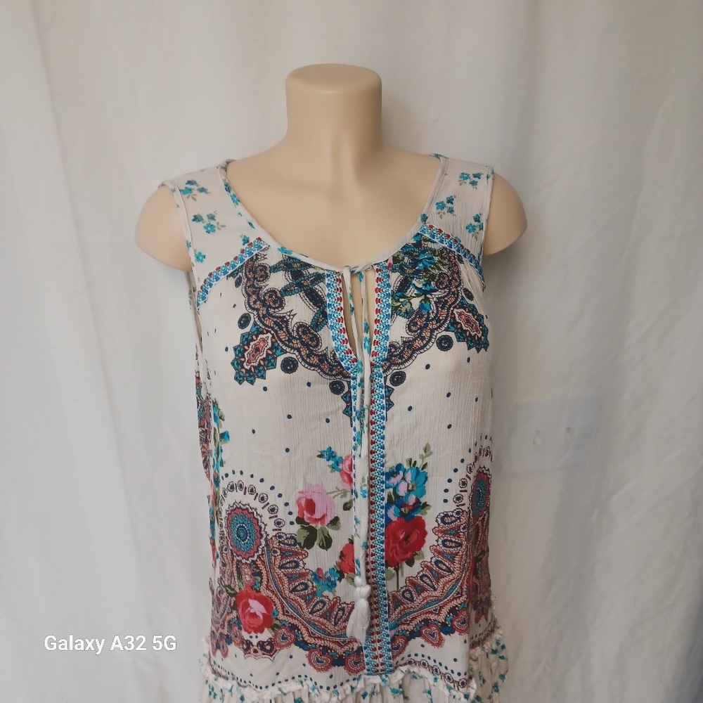 Bila Cream Sleeveless Ruffled Blouse Bohemian Chic Size XL - Picture 3 of 11